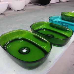 Modern Villa Resin Art Acrylic Translucent Countertop Sink with <b>Drainer</b> for Hotel Bathroom - Product Image 2