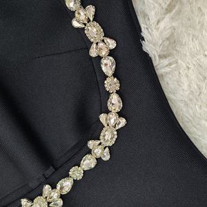 Yeni yaz kadın siyah uzun kollu lüks elmas Hollow sıkı ve seksi ünlü kokteyl parti bandaj elbiseler - Product Image 6