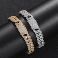 Bracelet et Collier Chaîne Cubaine en Laiton Micro-Pavé Zircon Iced Out Bijoux Hip Hop Couleur Or Acier pour Hommes Vente en Gros