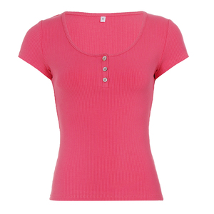 Cute Casual <b>Rose</b> Pink Knit <b>Top</b> with Buttons – Sweet Girly Simple Style - Product Image 6