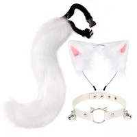 Lot de 3 accessoires de cosplay anime pour filles : serre-tête oreilles de chat/renard, collier ras-du-cou en peluche et queue – Idéal pour Halloween