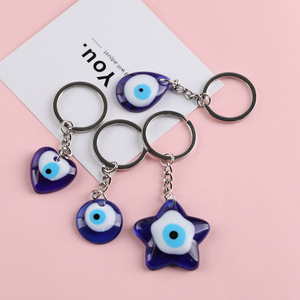 Porte-clés en résine œil turc bleu, pendentif en alliage de zinc en forme de cœur, étoile, ovale, rond, accessoire créatif - Product Image 1