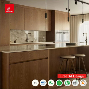 Gabinetes <span class=keywords><strong>de</strong></span> Cocina Minimalistas Japoneses Personalizados, Construcción <span class=keywords><strong>de</strong></span> Madera Contrachapada con Chapa <span class=keywords><strong>de</strong></span> Nogal Natural - Product Image 1