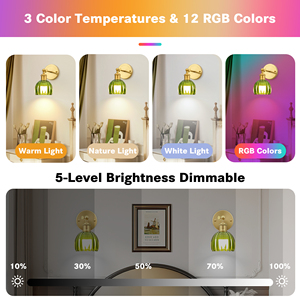 Đèn bí ngô thủy tinh màu xanh lá cây Đèn treo tường LED hiện đại có điều khiển từ xa Có thể điều chỉnh độ sáng và nhiệt độ màu để sử dụng trong nhà - Product Image 3