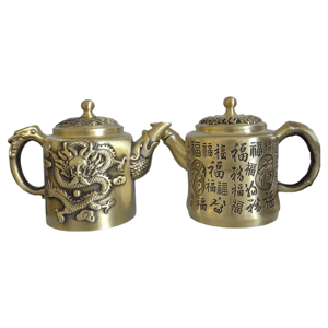 Théière en laiton de style chinois, taille et forme personnalisables, ornements, motifs de dragon, de phénix et de cent bénédictions pour la maison et le bureau - Product Image 1