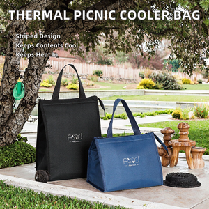 Durable <span class=keywords><strong>a</strong></span> rayas Material Oxford Thermo Tote Cooler Bag Desayuno Almuerzo Picnic Viajes Aislamiento térmico Entrega de alimentos frescos Bento - Product Image 2