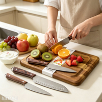 Ensemble de couteaux de chef en acier inoxydable 3CR13 personnalisé en gros, 6 pièces, manche en bois jetable écologique pour les restaurants, boîte cadeau