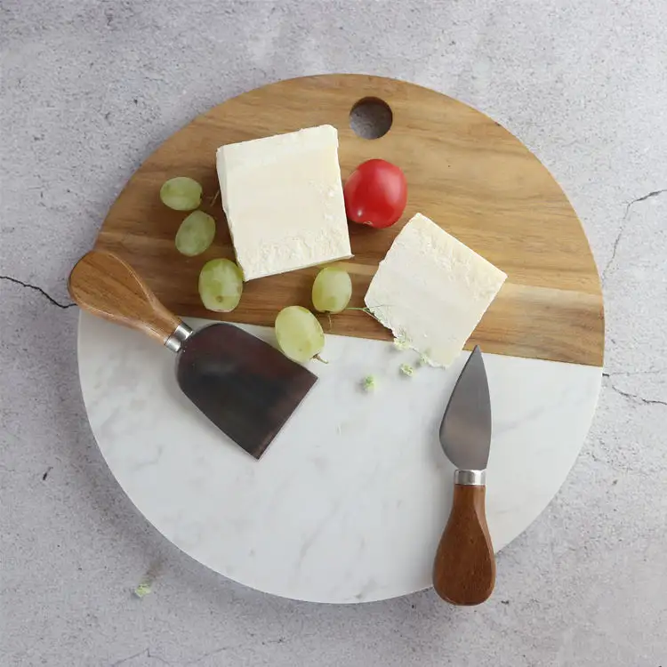 Eco friendly Personalized Round Acacia Wood and Marble Cutting Cheese Board Chopping Board