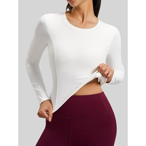 Juyitang Women's Peach Backless Pleated Long Sleeve <b>Slim</b> <b>Fit</b> Yoga Top Running Sports Suit - Product Image 4