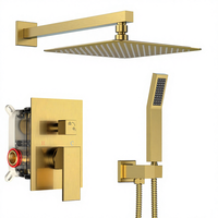 Ensembles de robinets de douche complets, pomme de douche carrée en or brossé avec douchette à main, robinet de douche tout en métal, kits de réparation de garniture de robinet de douche