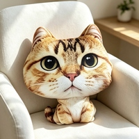 Coussin décoratif pour canapé, design chat imprimé en 3D, rembourré en coton PP, oreiller en peluche chat
