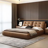 Moderne luxuriöse Schlafzimmermöbel aus Holz, weich gepolstertes Kingsize-Bettgestell, Doppelbetten mit Ledermatratze und Stauraum.