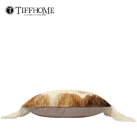 Coussin décoratif TiffHome tissé, écologique, à motif géométrique, avec franges, dégradé marron, amovible et lavable pour canapé