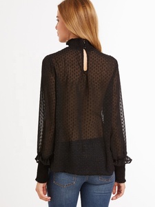 Latest Long Sleeve Black <strong>Sheer</strong> Women Smocked <strong>Blouse</strong> - Product Image 2