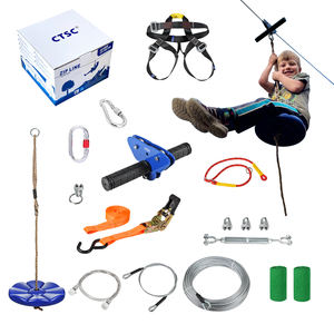 Kids DIY Zip Line Kit Quintal Aço Inoxidável Spring Brake Cable Tensionamento Full Hand Guard Safety Harness Sports Safety CE - Product Image 1