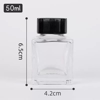 Botol Tinta Kaca Persegi Transparan Bebas Timbal dengan Tutup Sekrup untuk Tinta Pena Basah, Logo Dapat Disesuaikan, Ukuran 25ml 50ml 100ml