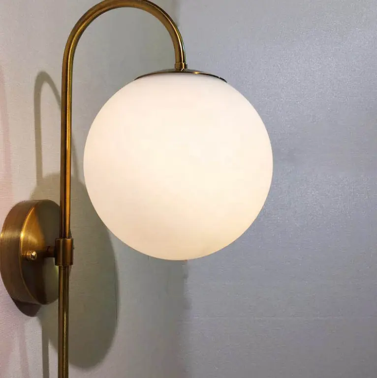 Modern Decoration white glass ball bronze indoor headboard reading swith wall lamp fitting for hotel