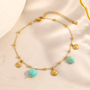Stainless Steel Anklet With Seashell Pendant 18k Gold Plated Women's Foot <b>Ornament</b> Ocean Theme Beaded Chain - Product Image 3