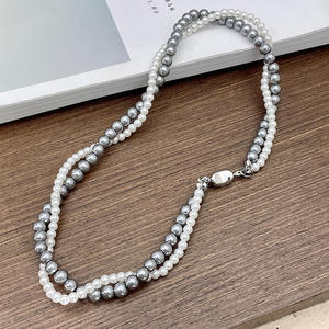 Collar de Perlas de Imitación de Doble Capa, Gargantilla de Moda Diaria para Mujer, Color Plateado, Gris, Blanco, con Cuentas en Forma de Bola - Product Image 4