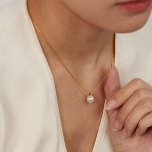 สร้อยคอจี้สแตนเลสสตีล 316L แบบกำหนดเอง ชุบทอง 14K 18K PVD เครื่องประดับคุณภาพสูง สร้อยคอมุก ขายส่งสำหรับผู้หญิง - Product Image 1