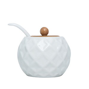 O tempero cerâmico branco pode ajustar-se com apoio do bambu, garrafa transparente do tempero do vidro, com três gavetas pequenas. - Product Image 2