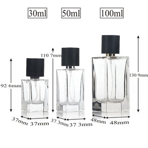 Bottiglia di Vetro Quadrata Personalizzata per Profumo Spray 30ml 50ml 100ml, Flacone di Lusso per Parfum con Tappo in Legno - Product Image 6