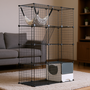 Cage à chat moderne à 4 niveaux en fil métallique 41 x 18 x 55 pouces avec hamac intégré pour animaux de compagnie d'intérieur, grandes races - Product Image 2