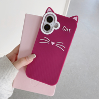 Coque iPhone en silicone 3D avec oreilles et moustaches de chat pour iPhone 17 Pro Max/16/15/14, protection contre les chutes