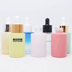 Skin Oil Cosmetic Packaging 30ml Blue Ombre Colorful Press Pump square Glass <b>Dropper</b> <b>Bottle</b> with Gold Push Button Lids 1oz - Product Image 5