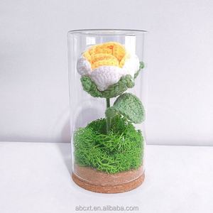 Décoration de la Saint-Valentin, fleur de tournesol en crochet tricoté, rose dans un pot en verre avec lumière LED - Product Image 4