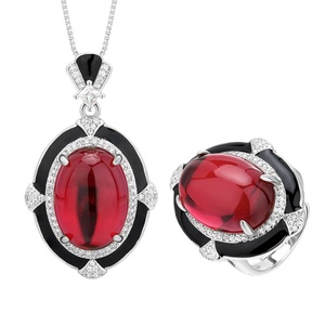 Ensemble de bijoux créatif pour mariage, collier et boucles d'oreilles en zircon cubique multicolore, coupe ovale 13*18mm, en cuivre doré, écologique, vente en gros - Product Image 2