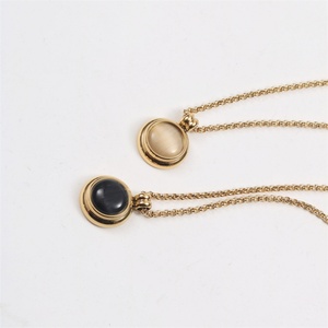 Korean Style Black White Round <b>Opal</b> Natural Stone Stainless Steel <b>Necklace</b> Gold Plated Women Accessories - Product Image 5