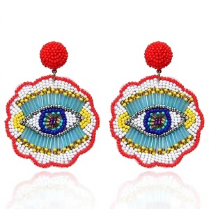 Pendientes de botón hechos a mano con diseño de ojo de cuentas para mujer, estilo bohemio, joyería de moda para boda, cristal rojo, diamantes de imitación, diseño clásico - Product Image 1