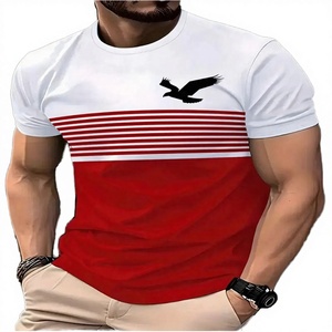 T-shirt décontracté pour homme à manches courtes en polyester tricoté 100 %, 180 grammes, imprimé graphique Aigle 3D, rayures, séchage rapide, respirant - Product Image 2