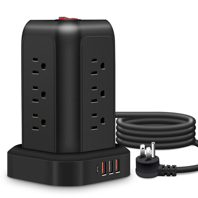 American Standard 12-Outlet Tower Type Vertical Socket Flat Plug Extension Cord 16 in 1 3 USB 1 Type-C Power Strip Tower Socket