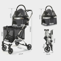 Poussette double pour animaux de compagnie, pliable, détachable, en alliage d'aluminium, 4 roues, facile à assembler