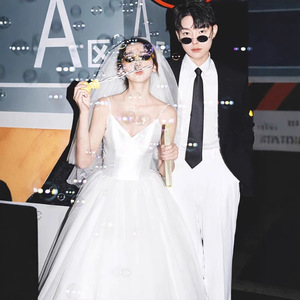 French Strap Light Wedding Dress White Elegant Temperament Engagement Registration Slim Couple Photography <strong>Clothes</strong> - Product Image 2