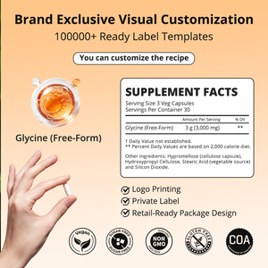Cápsulas de Glicina de 1000mg de Marca Privada, Forma Libre, Fácil Absorción, Aminoácido Puro, Apoyo al Sistema Nervioso, Suplemento Vegano, OEM - Product Image 2