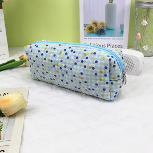 BSCI Factory Floral Printed Quilted Soft Padding Puff Cosmetic Bag Makeup Storage Toiletry Bag Women Travel Storage Cosmetic Ba