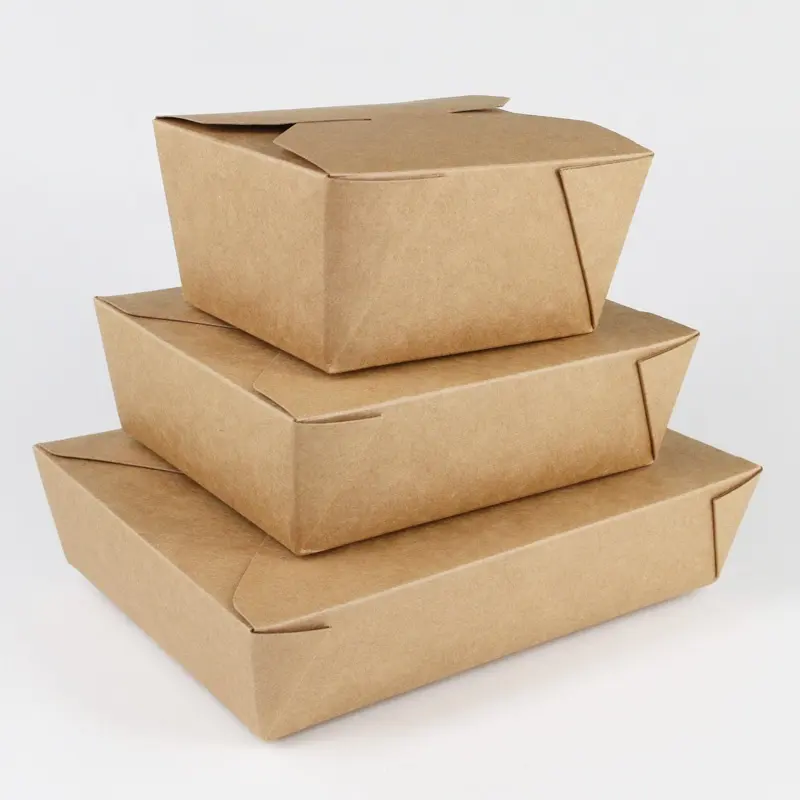 Biyobozunur ve geri dönüştürülebilir yüksek seviye sıcak satış kağıt öğle yemeği saklama kutusu tek kullanımlık Kraft öğle yemeği kağıt yemek kabı kutu