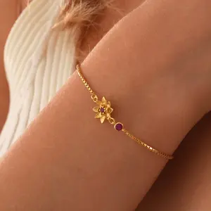 Pulseira personalizada com pingente de zircônias para flores e joias de aniversário, pulseira de jasmim para presente de aniversário