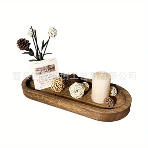 Cross-border wooden tray rectangular dinner plate heat-insulated solid wood plate creative oval cake tray <b>teacup</b> plate - Product Image 3