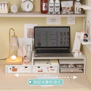 Double Layer Desktop Storage Rack Computer Riser <b>Foldable</b> Rectangle <b>Office</b> Organizer For Study <b>Desk</b> Student Workstation - Product Image 2
