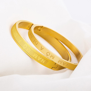Namo Amitabha Buddha Letter <b>Bracelet</b> 6mm Gold Titanium Steel Unisex Jewelry Gift Fashion <b>Bangle</b> - Product Image 3