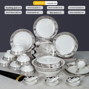 Ensemble de vaisselle en céramique en gros, assiettes et bols en porcelaine blanche de style japonais, fabriqués en porcelaine fine pour la maison - Product Image 6