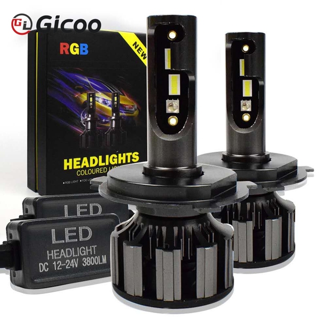80W Car Headlight H4 H7 LED Car Headlight Lamp RGB Halo H8 H9 H11 9005 9006 Led Auto Headlamp Bulb RGB App BT Control