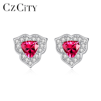 CZCITY Drei Blätter Sterling Silber S925 Elegante Dreieck Rot Herz Ohrring Schmuck für Frauen Großhandel