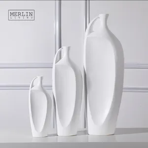 Merlin Living matt flache weiße Vase minimalist ische Kunst elegante einfache Innen Hotel Wohnkultur Vase hohe Qualität für Blumenvase