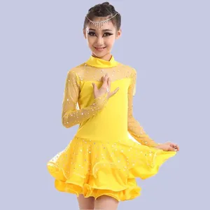 Vestido de baile latino de lentejuelas para niños, vestido de actuación de manga larga de malla transpirable, falda de baile de Jazz moderno, <span class=keywords><strong>disfraz</strong></span> de animadoras - Product Image 3