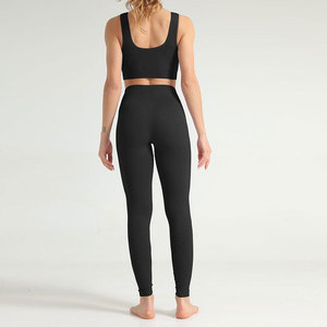 Ensemble de yoga 2 pièces de haute qualité à taille élastique, écologique, vente directe d'usine, meilleur design, ensemble de yoga uni pour femmes - Product Image 3
